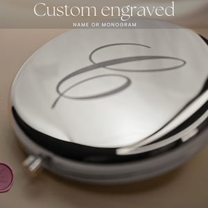 Personalised Silver Compact Mirror – Name or Initial – Engraved Pocket Mirror Gift - Bridesmaids | Valentines image 2