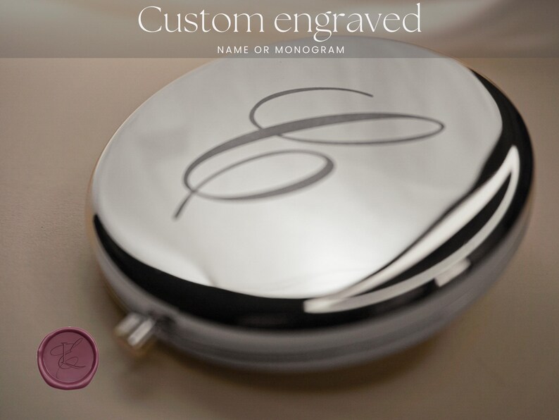 Personalised Silver Compact Mirror – Name or Initial – Engraved Pocket Mirror Gift - Bridesmaids | Valentines image 2
