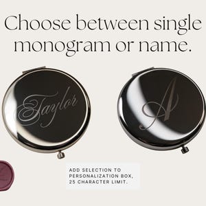 Personalised Silver Compact Mirror – Name or Initial – Engraved Pocket Mirror Gift - Bridesmaids | Valentines image 6