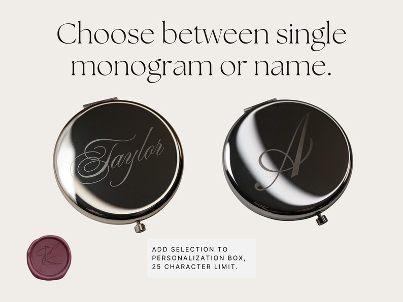 Personalised Silver Compact Mirror – Name or Initial – Engraved Pocket Mirror Gift - Bridesmaids | Valentines image 6