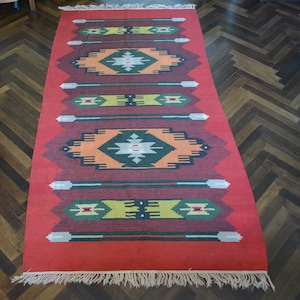 Vintage handwoven wool traditional Ukrainian carpet-Ukrainian vintage rug-Handmade-Primitive decor embroidered on sackcloth-Wall decoration