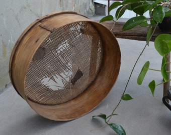 Antique Primitive Wood Sieve - Antique Natural Wood Sifter - Country Cottage Chic - Rustic Home Decor