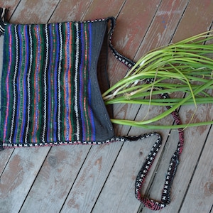 Sac à bandoulière en laine tissé à la main - sac en laine tissé à la main vintage - Roumanie moldave de Bessarabie - Décor rustique
