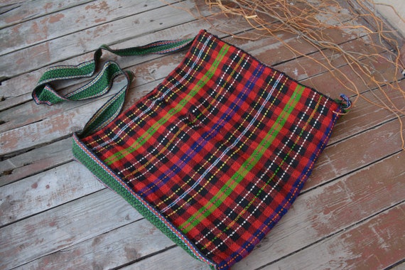 Handwoven wool shoulder bag - Vintage handwoven w… - image 5