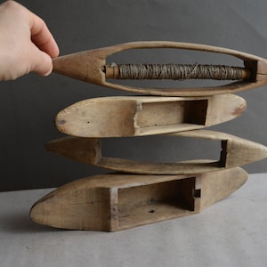Some parts of the antique spinning wheel - Set of 4 - Wooden spinning wheel - Primitive tool - Rustic decor .