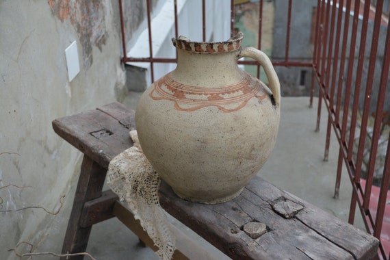 Very old antique ancient clay vessel Country decor Pottery jug Antique clay pitcher Rustic bowl Housewares.