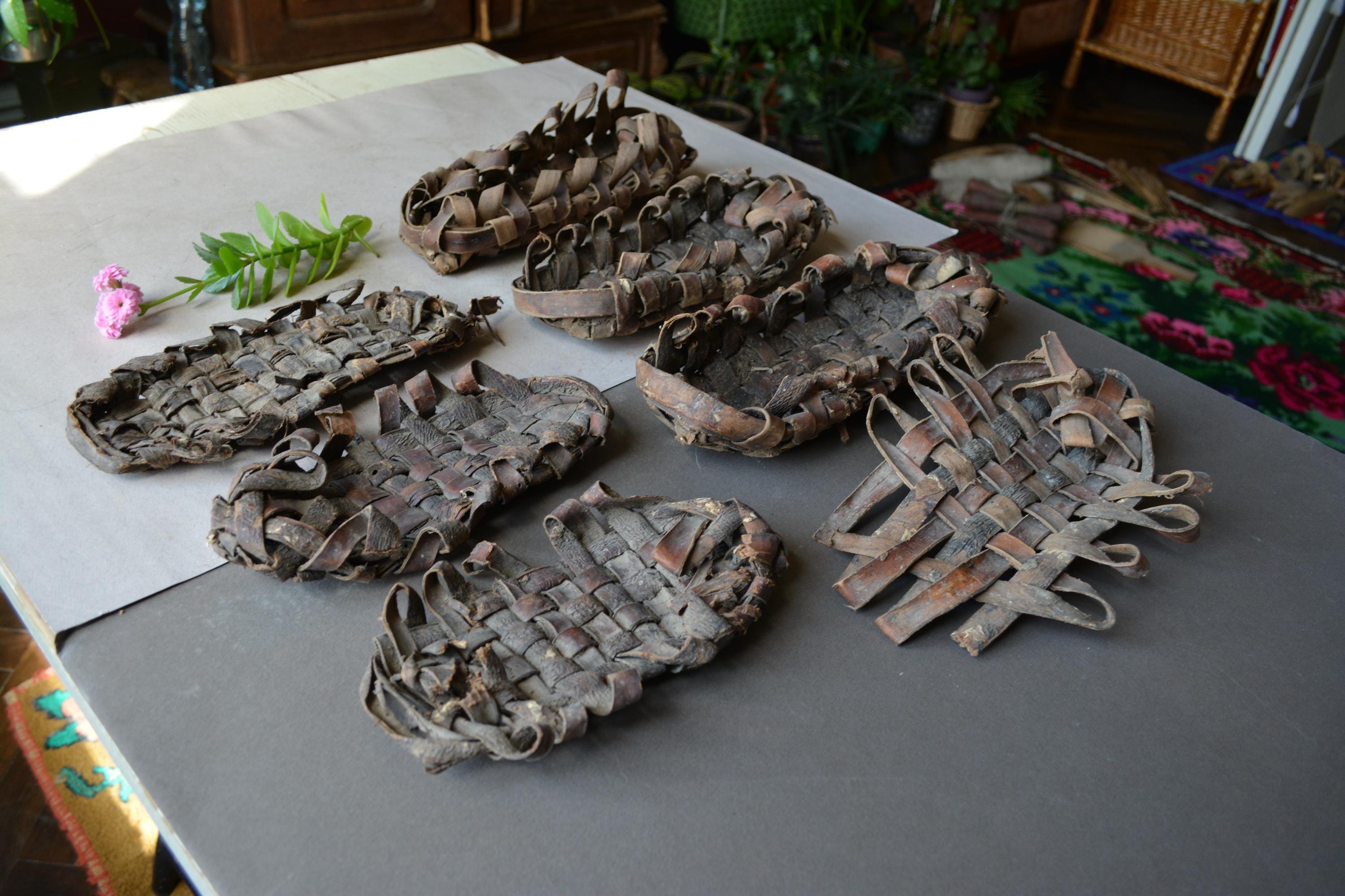 Vintage Russian Folk Bast Shoes - Set of 7 - Vintage Shoes Lapti