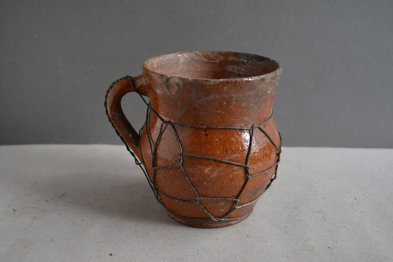 Very old antique ancient clay vessel Rustic bowl Antique clay pitcher Pottery jug Country decor Housewares. image 4