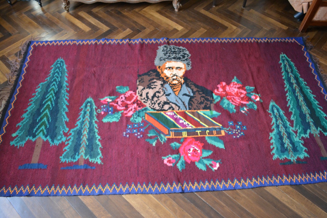 Vintage Handwoven Wool Rug Carpet Portrait of Taras Etsy