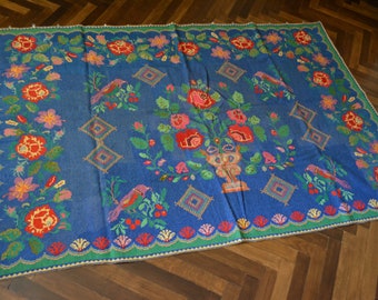 Antique embroidered carpet - Ukrainian rug - Embroidered carpet - Floral kilim - Rustic decor - Hand embroidery