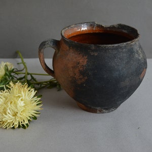 Very old antique ancient clay vessel - Rustic bowl - Antique clay pitcher - Pottery jug - Country decor -  Housewares.