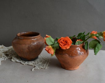 Very old antique ancient clay vessel - Set of 2 -  Rustic bowl - Primitives decor- Country decor -  Housewares.