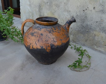 Very old antique ancient clay vessel - Rustic bowl - Antique clay pitcher - Pottery jug - Country decor -  Housewares.