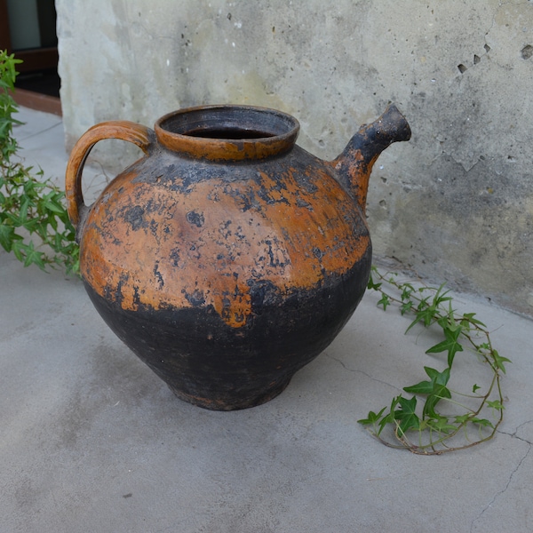 Very old antique ancient clay vessel - Rustic bowl - Antique clay pitcher - Pottery jug - Country decor -  Housewares.