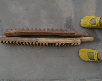 Antique primitive carved wooden mangle boards -  Set of 2 - Washboards - Antique  Ironing board - Primitives rustic decor -  Unique gift.