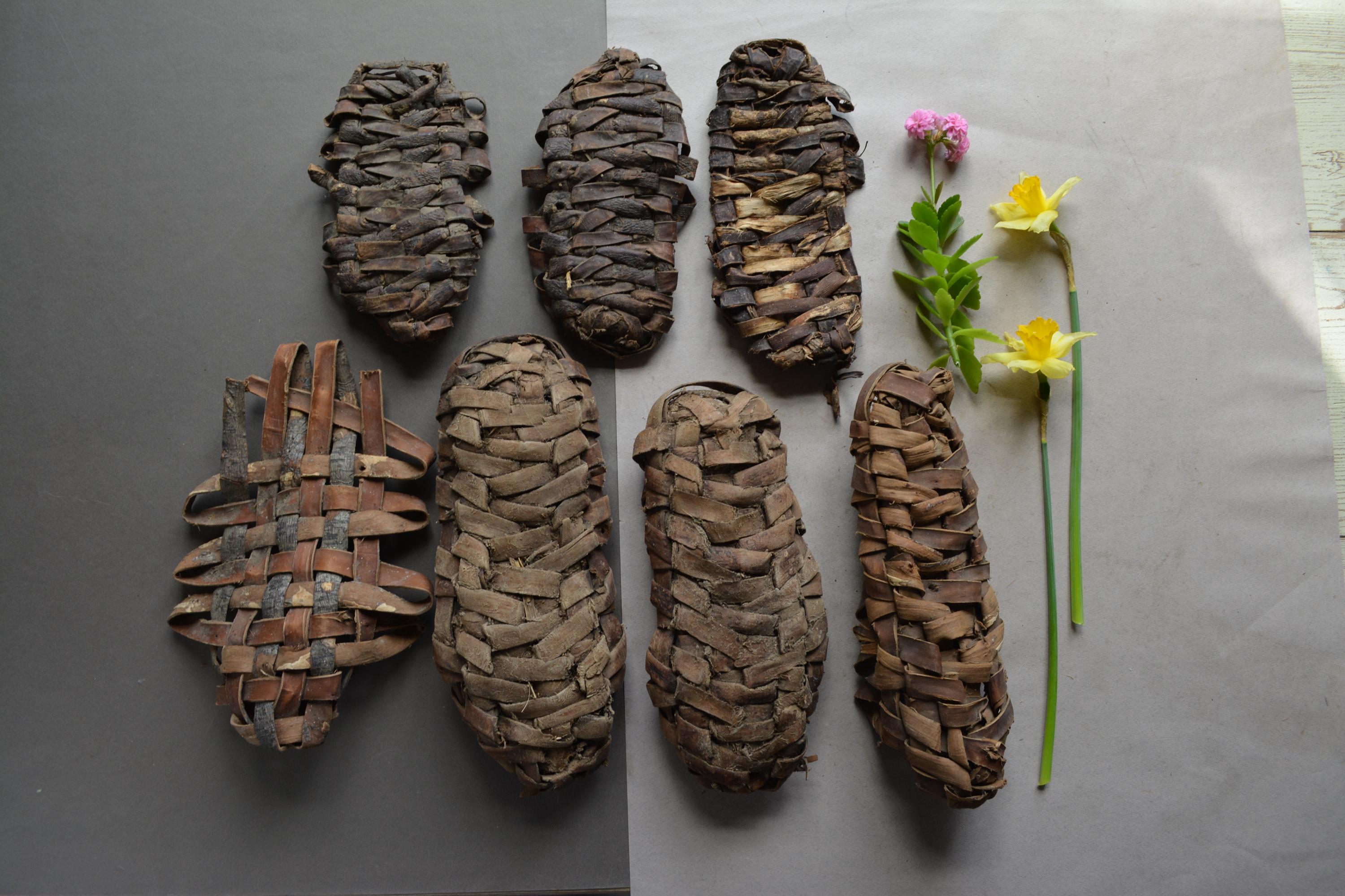 Vintage Russian Folk Bast Shoes - Set of 7 - Vintage Shoes Lapti