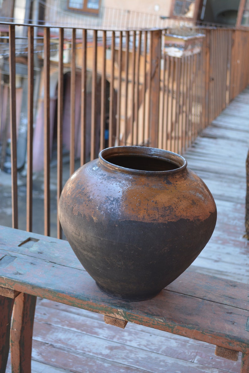 Very old antique ancient clay vessel Country decor Pottery jug Antique clay pitcher Rustic bowl Housewares.