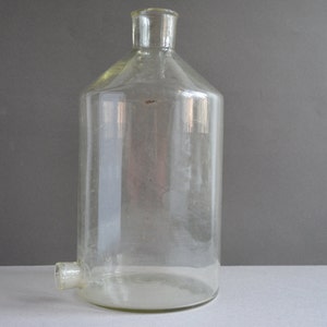 Apothecary bottle with hole - Large apothecary bottle -  Medicine - Vintage jars glass - Original label -  USSR era 50s.