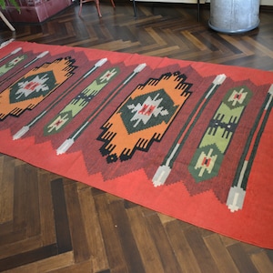 Vintage handwoven wool traditional Ukrainian carpet-Ukrainian vintage rug-Handmade-Primitive decor embroidered on sackcloth-Wall decoration