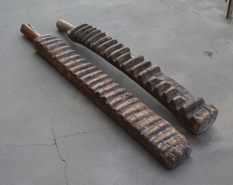 Antique primitive carved wooden mangle boards -  Set of 2 - Washboards - Antique  Ironing board - Primitives rustic decor -  Unique gift.