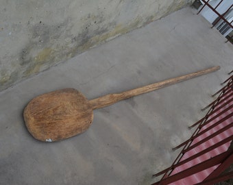 Antique wooden shovel for bread - Primitive large scoop for the stove - One piece wood natural wood - Hand Carved