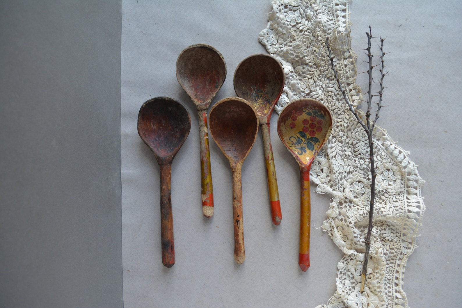 Wooden Spoon Set of 5 Ukrainian Vintage Beginning of the Etsy