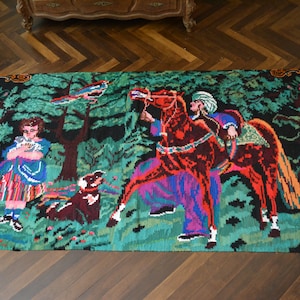 Vintage handwoven wool traditional Ukrainian rug carpet -  Bessarabian Moldovan Romania Kilim - Rustic decor  - Very large.