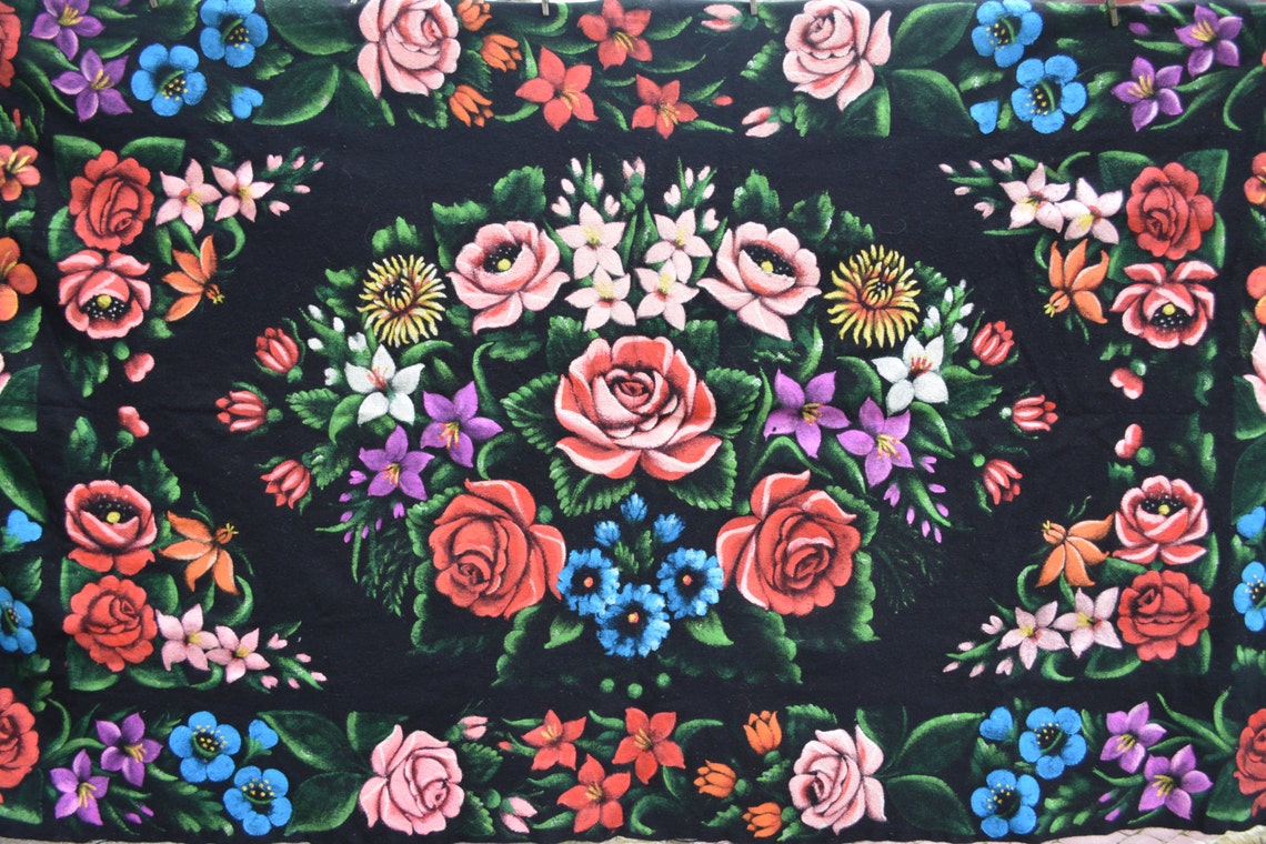 Large Vintage Wool Rug Carpet Hand-painte Floral Pattern - Etsy