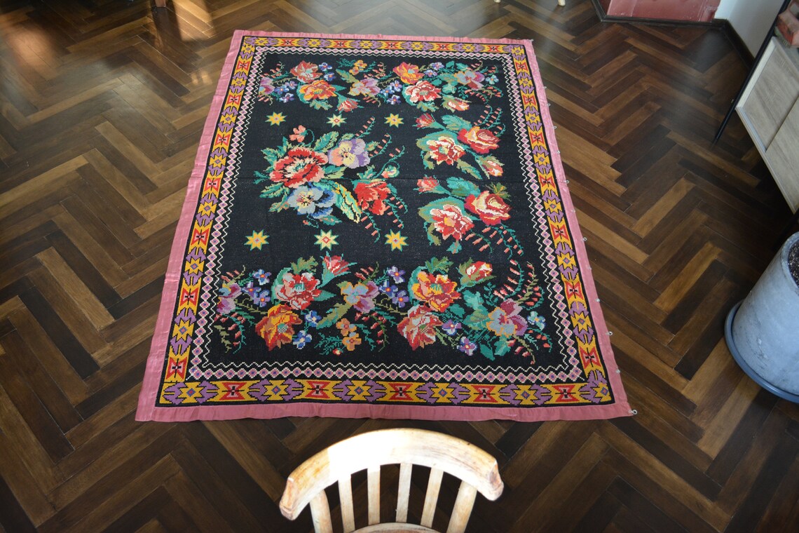 Antique Embroidered Carpet Ukrainian Rug Embroidered Etsy Israel