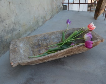 Antique primitive wooden dough bowl - Old bowl - Antique natural wood - Hand carved - Country cottage chic - Rustic home decor.