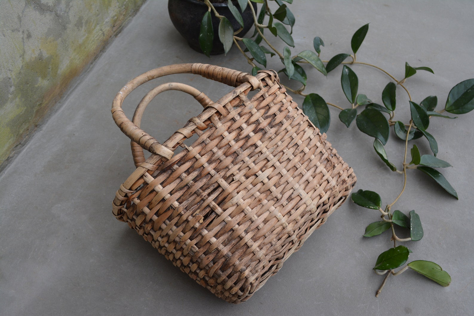 Vintage Antique Wicker Basket Antique Hand Woven Basket Etsy
