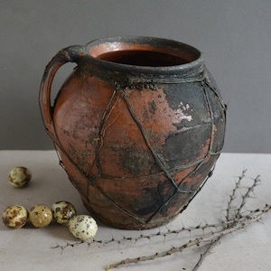 Very old antique ancient clay vessel Country decor Pottery jug Antique clay pitcher Rustic bowl Housewares.