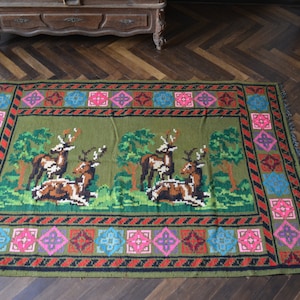 Vintage handwoven wool  rug carpet - Floral kilim -  Bessarabian Moldovan Romania Kilim - Rustic decor .