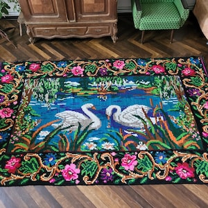 Vintage handwoven wool  rug carpet - Floral kilim -  Bessarabian Moldovan Romania Kilim - Rustic decor  - Handmade wool rug - 106" x 64"