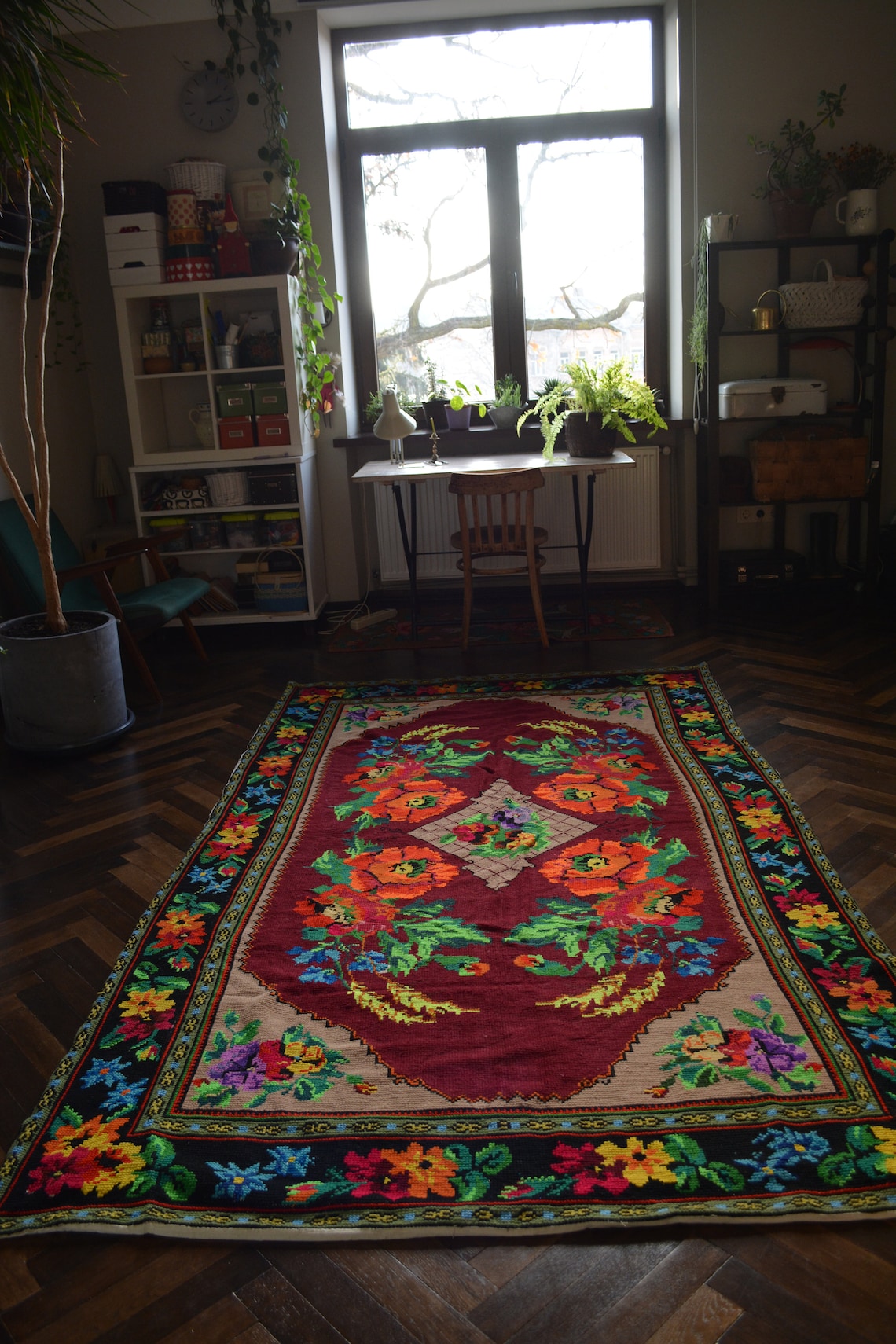 Antique embroidered carpet Ukrainian rug Embroidered Etsy