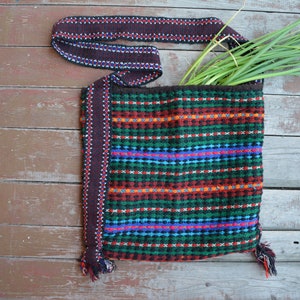 Sac à bandoulière en laine tissé à la main - sac en laine tissé à la main vintage - Roumanie moldave de Bessarabie - Décor rustique
