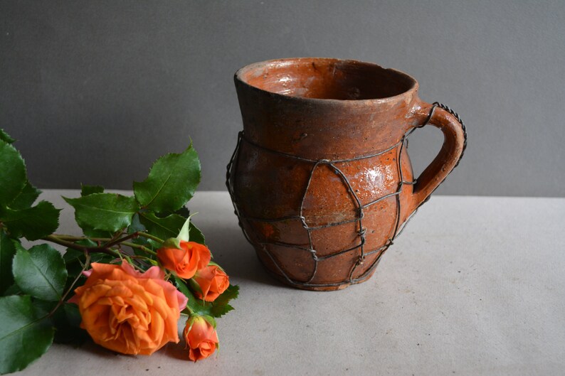 Very old antique ancient clay vessel Rustic bowl Antique clay pitcher Pottery jug Country decor Housewares. image 2