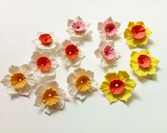 3 DAFFODIL BEADS, cold porcelain beads, clay daffodil bead, flower bead, handmade flower beads, jewelry flower bead, handmade daffodil beads