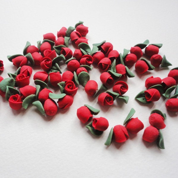 TINY RED ROSEBUDS, tiny rose bud, rose bud cabochon, clay rose bud, porcelain rose bud, flower cabochon, porcelain tiny rose,