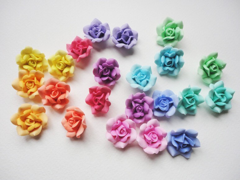 2 ROSE BEADS cold porcelain rose clay rose bead flower Etsy