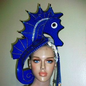 SeaHorse Blue, Burning man, Animalia 2023, Halloween costume, Kentucky Derby, Theatrical Costumes, , Mermaid Headdress image 3