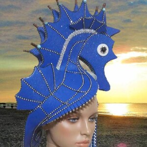 SeaHorse Blue, Burning man, Animalia 2023, Halloween costume, Kentucky Derby, Theatrical Costumes, , Mermaid Headdress image 2