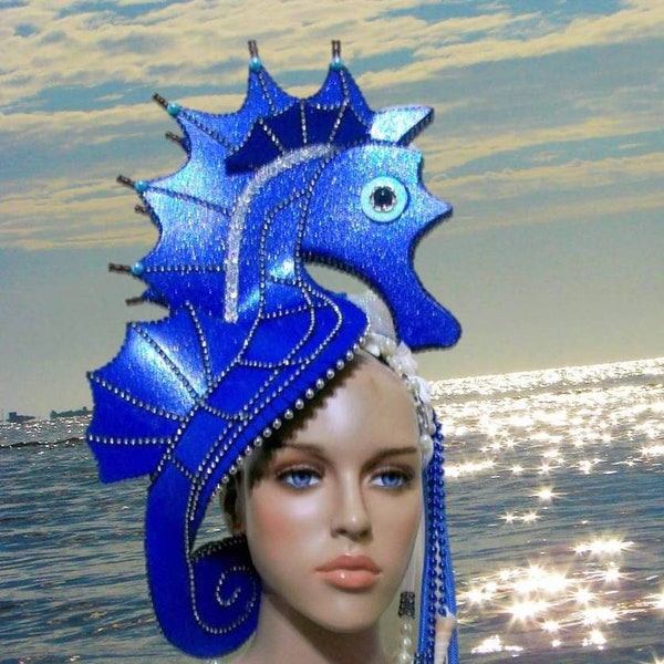 SeaHorse Blue, Burning man, Animalia 2023, Halloween costume, Kentucky Derby, Theatrical Costumes, , Mermaid Headdress