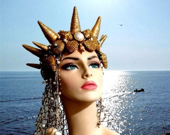 Mermaid Queen , READY TO SHIP, Mermaid hat, Mermaid Crown,Burning man, Miami Costume, Dance wear, Halloween Costume.