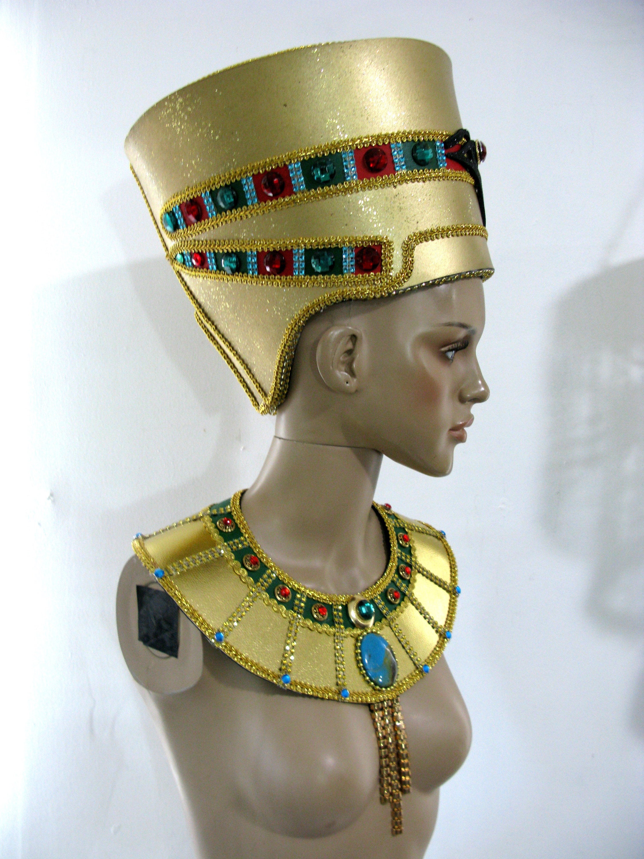 Nefertiti Gold Horus Eye With Collar, Egyptian Crown, Burning Man