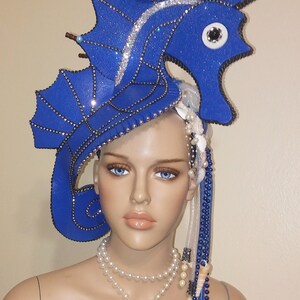 SeaHorse Blue, Burning man, Animalia 2023, Halloween costume, Kentucky Derby, Theatrical Costumes, , Mermaid Headdress image 9