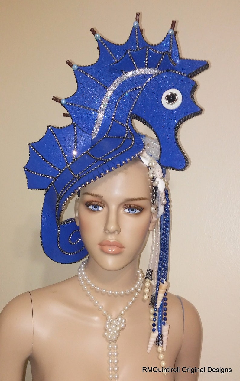 SeaHorse Blue, Burning man, Animalia 2023, Halloween costume, Kentucky Derby, Theatrical Costumes, , Mermaid Headdress image 9