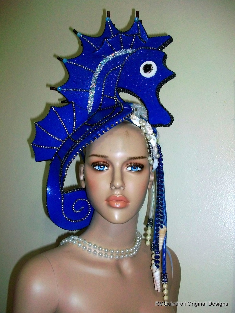 SeaHorse Blue, Burning man, Animalia 2023, Halloween costume, Kentucky Derby, Theatrical Costumes, , Mermaid Headdress image 3