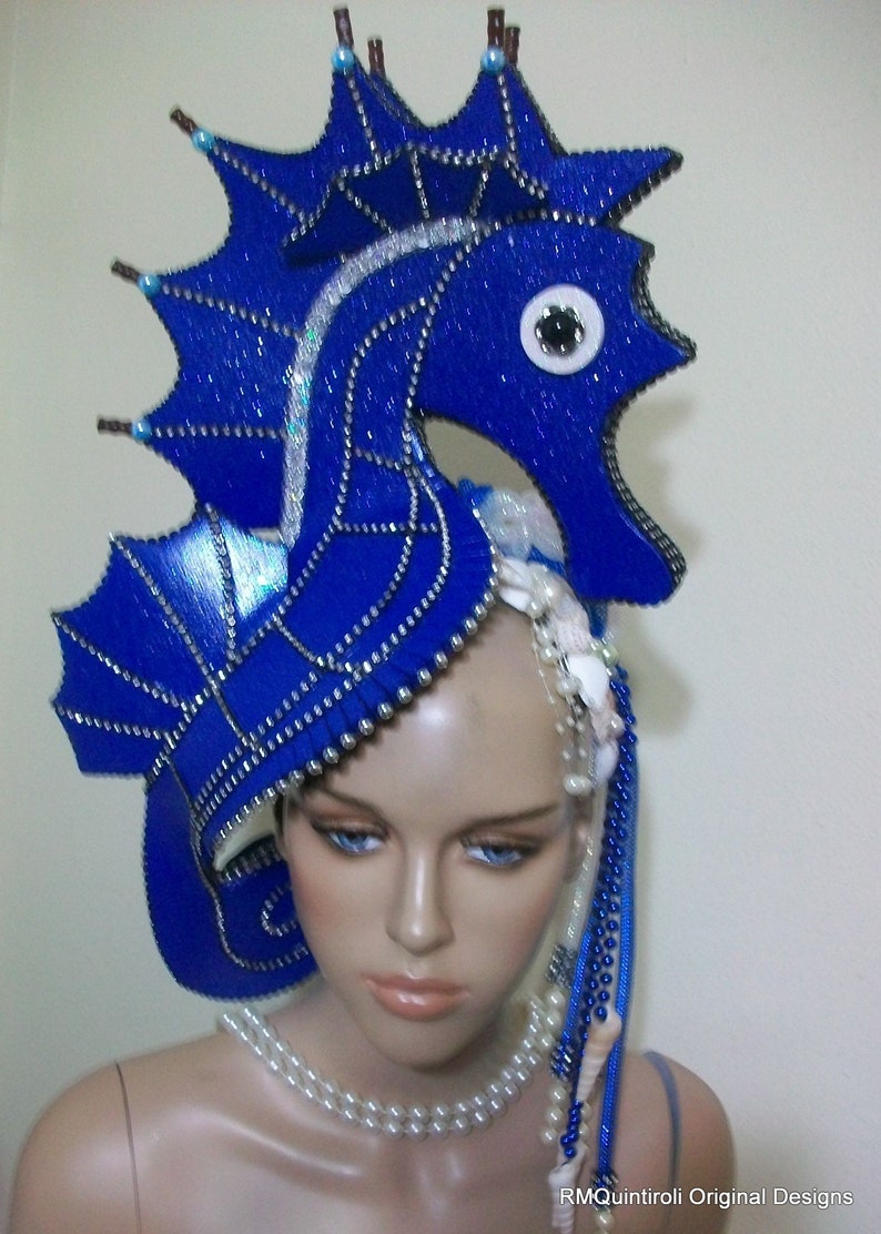 SeaHorse Blue, Burning man, Animalia 2023, Halloween costume, Kentucky Derby, Theatrical Costumes, , Mermaid Headdress image 6