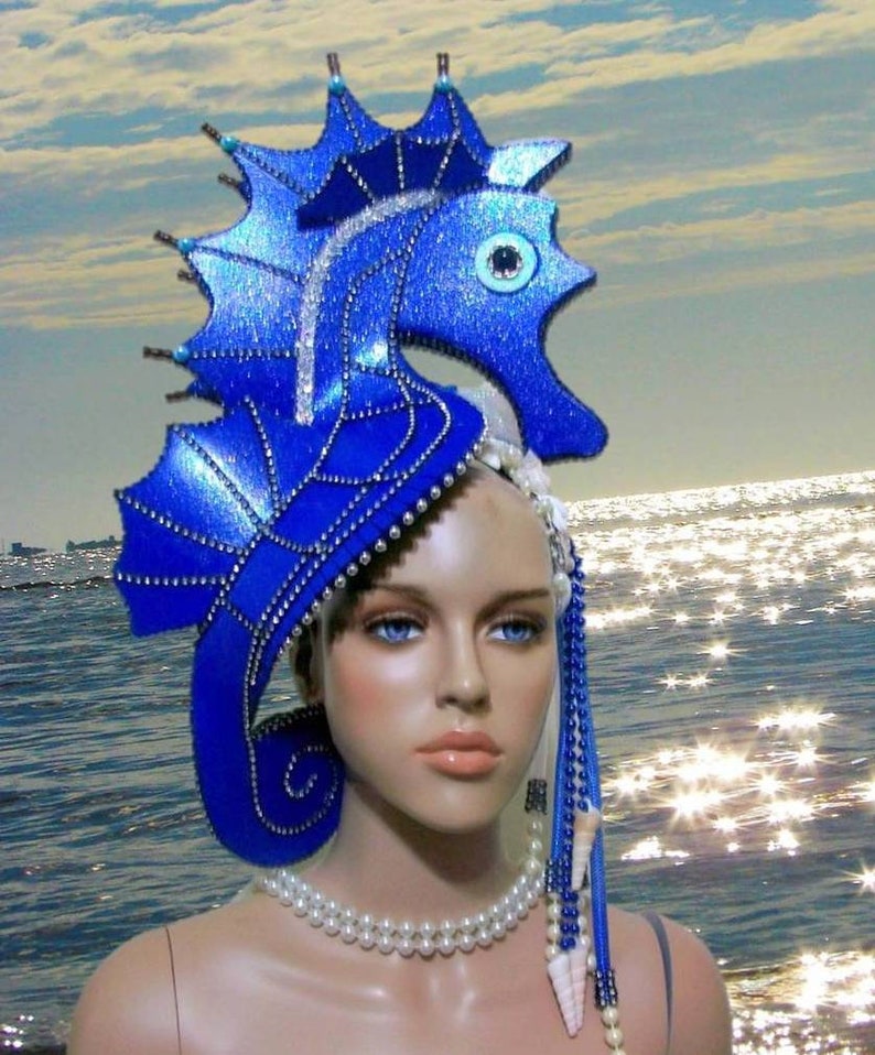 SeaHorse Blue, Burning man, Animalia 2023, Halloween costume, Kentucky Derby, Theatrical Costumes, , Mermaid Headdress image 1